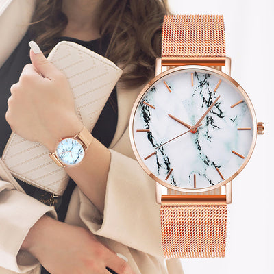 Mode Rose Gold Mesh Band Kreativ Marmor Kvinnlig Armbandsur Lyx Kvinnor Quartz Klockor Presenter Relogio Feminino Drop Shipping